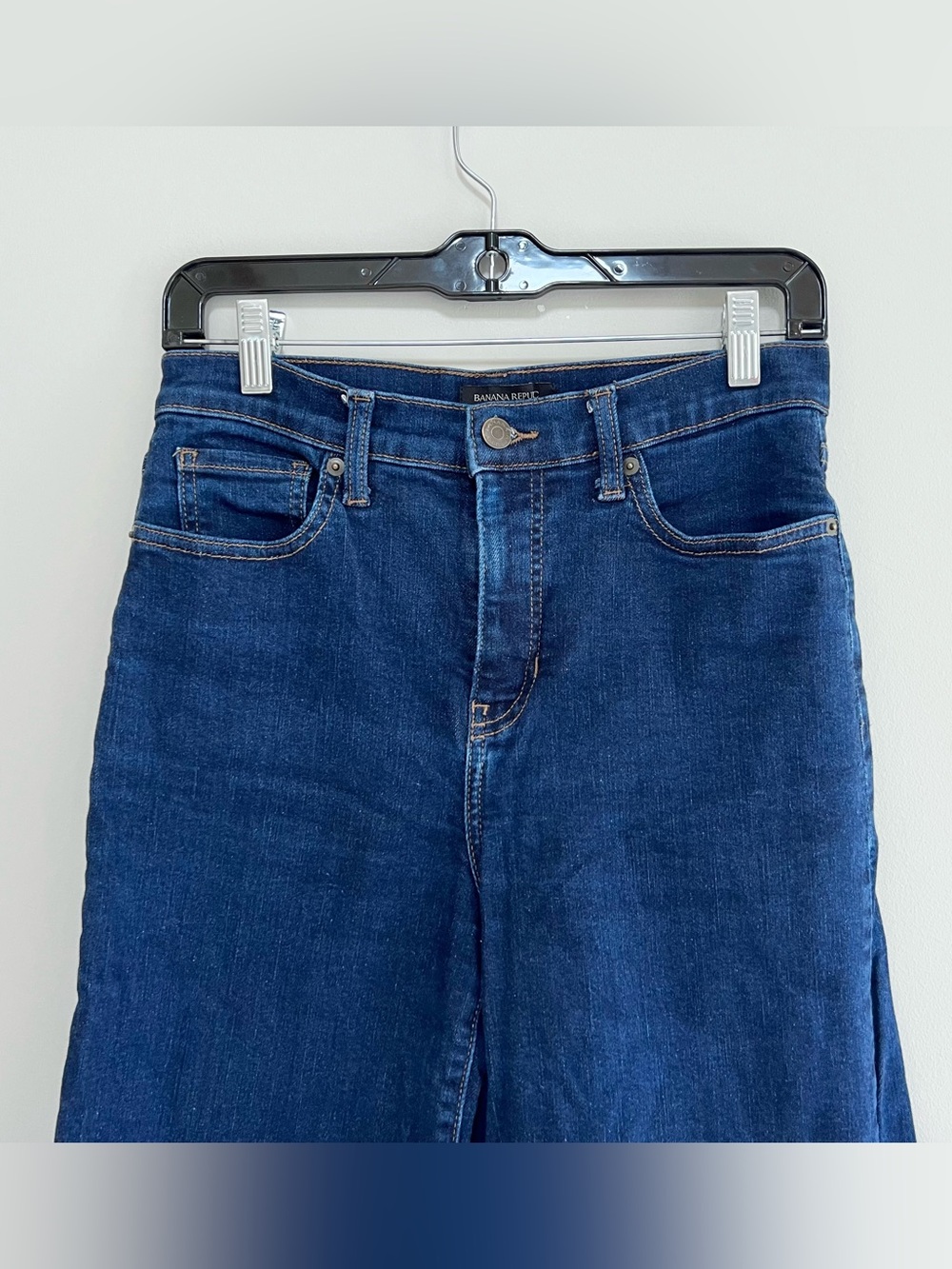 Banana Republic Wide-Leg High-Rise Full Length Raw Hem Stretch Blue Jeans, 27/4 - Picture 5 of 10